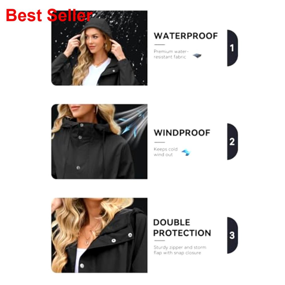 Long Packable Rain Jacket Waterproof Lightweight … - image 4
